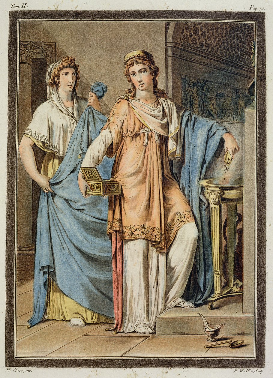 Berenice，Jean Racine的“Berenice”服装，来自“所有国家的服装和戏剧研究”第二卷，由Pierre Michel Alix（1762-1817）镌刻1802 作者 菲利普·奇瑞