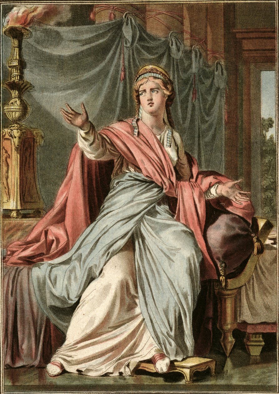 以斯帖，Jean Racine的“Esther”服装，来自“所有国家的服装和剧院研究”第一卷，由Pierre Michel Alix（1762-1817）1802刻制 作者 菲利普·奇瑞