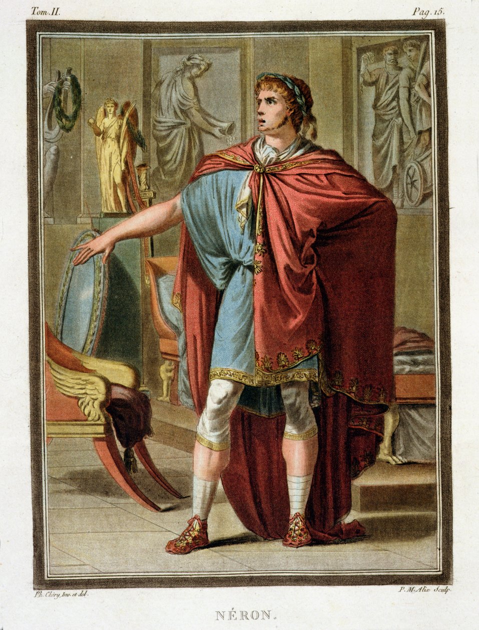 Nero，Jean Racine的“Britannicus”服装，来自“所有国家的服装和剧院研究”第二卷，由Pierre Michel Alix（1762-1817）镌刻1802 作者 菲利普·奇瑞