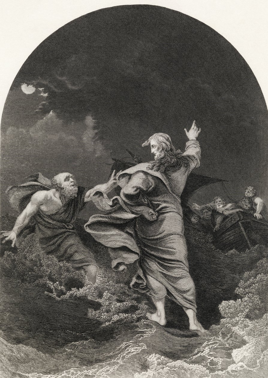 基督走在海边，由S.艾伦雕刻，来自“国家插图家庭圣经”，发表于1870年 作者 菲利普·雅克·德·路德堡