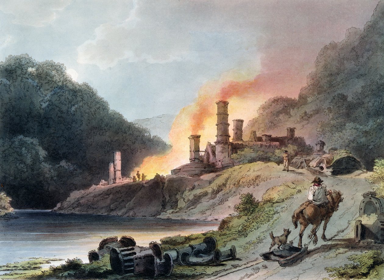 Iron Works，Coalbrookdale，由William Pickett雕刻，c.1805（彩色aquatint） 作者 菲利普·雅克·德·路德堡