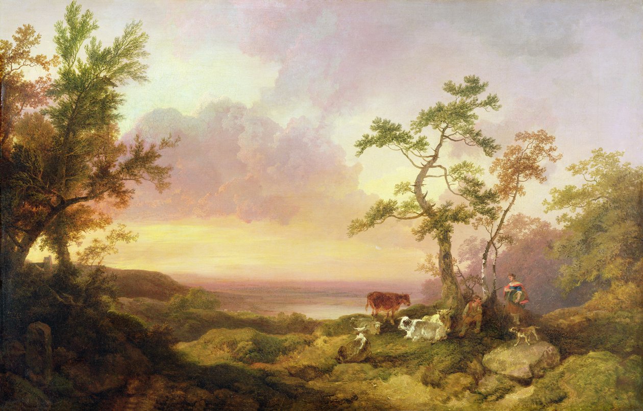 与牛和农民的风景，c.1781 作者 菲利普·雅克·德·路德堡