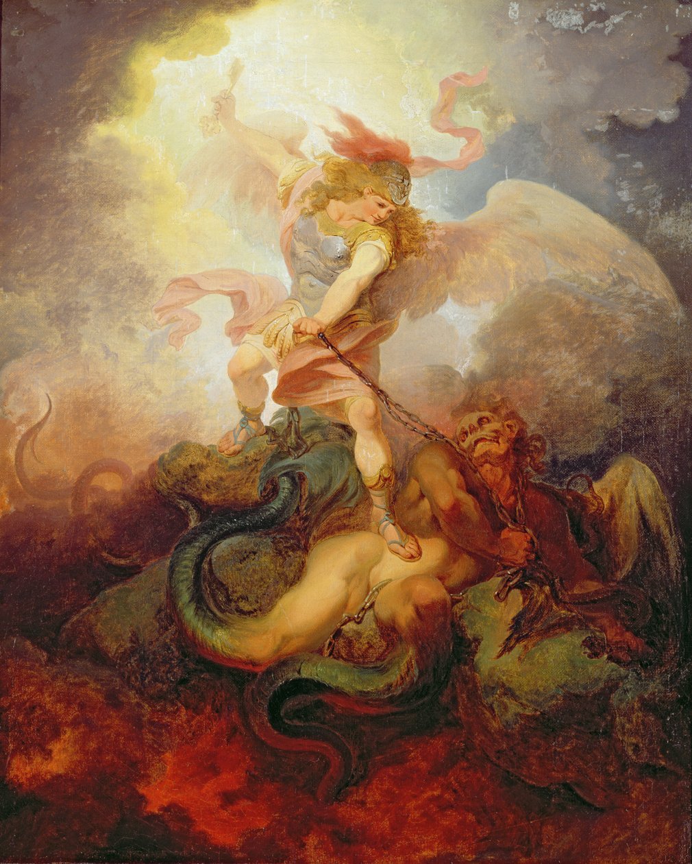 天使约束撒旦，c.1797 作者 菲利普·雅克·德·路德堡