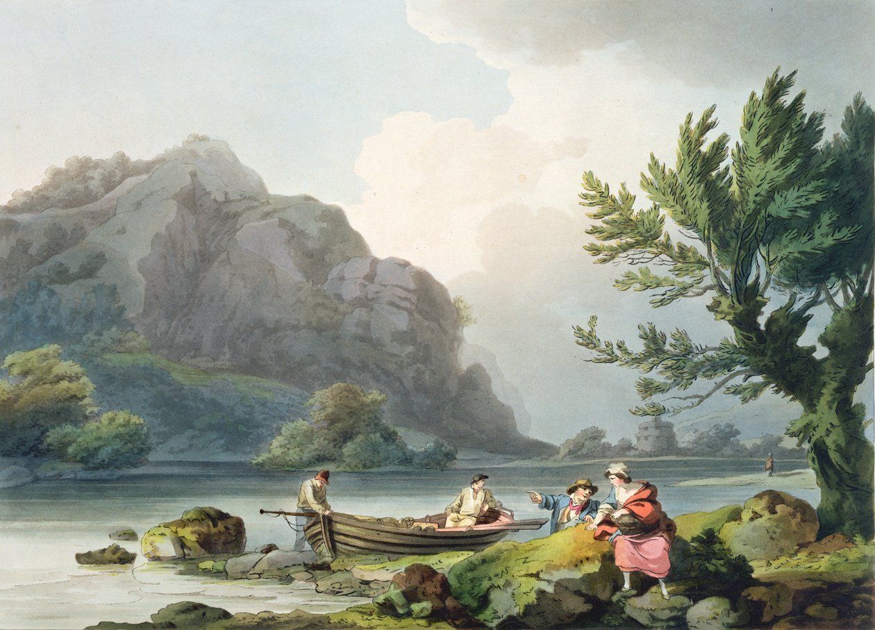 温德米尔湖，来自“英格兰和威尔士的浪漫与风景”，1805年出版（彩色版画） 作者 菲利普·雅克·德·路德堡