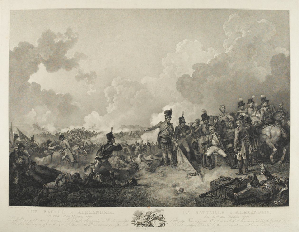 1801年3月21日亚历山大战役，Abercrombie将军坐伤，1806年由A. Cardon雕刻（点画雕刻） 作者 菲利普·雅克·德·路德堡
