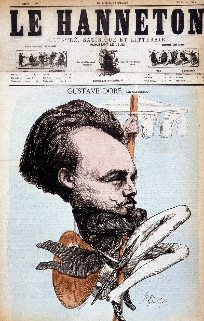 古斯塔夫·多雷。 法国绘图员和画家（1832 年至 1883 年）。 卡特兰的卡通。 汉尼顿 1868 年。 作者 菲利普·奥古斯特·卡特兰