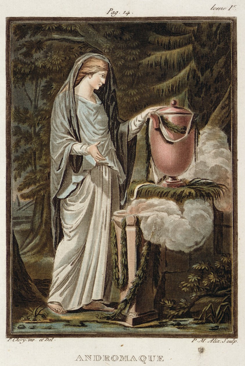 Andromache，由Jean Racine制作的“Andromache”服装，来自“所有国家的服装和剧院研究”第一卷，由Pierre Michel Alix（1762-1817）1802刻制 作者 菲利普·奇瑞