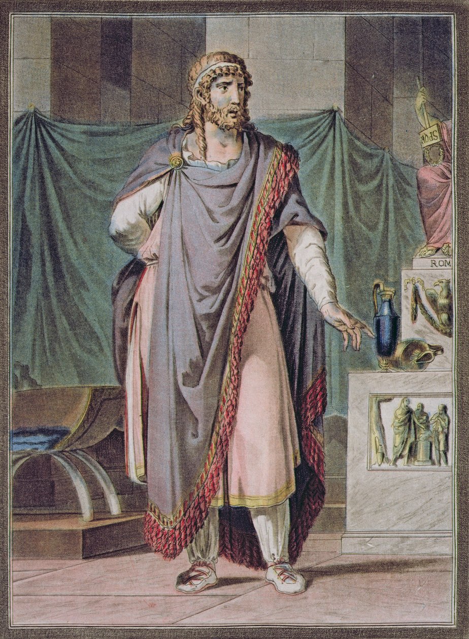 Antiochus，Jean Racine的“Berenice”服装，来自“所有国家的服装和剧院研究”第二卷，由Pierre Michel Alix（1762-1817）镌刻1802 作者 菲利普·奇瑞