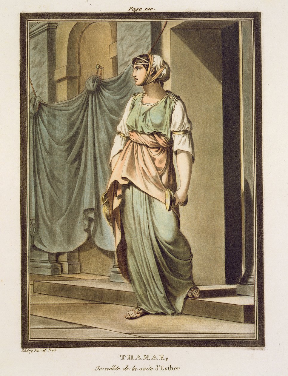 Thamar，Esther的随从以色列人，为Jean Racine的“Esther”服装，来自“所有国家的服装与戏剧研究”第一卷，1802年 作者 菲利普·奇瑞