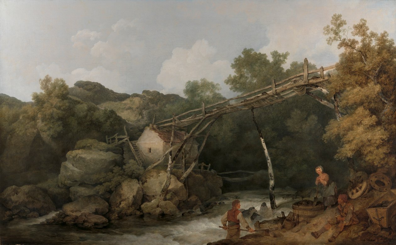 A View near Matlock, Derbyshire with Figures Working beneath a Wooden Conveyor 作者 菲利普·雅克·德·路德堡