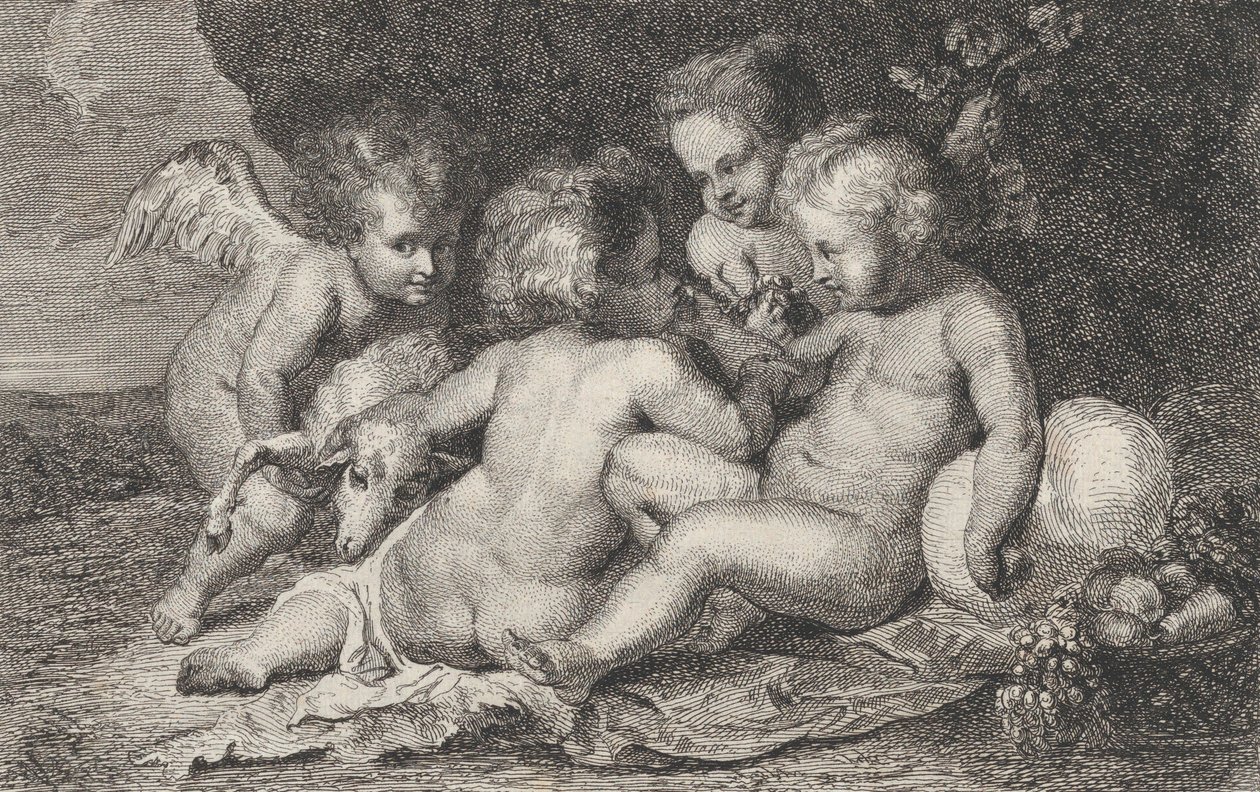 一组三个孩子和一个带着水果和小羊的putto，约1760-1801。 作者 菲利普·兰伯特约瑟夫·斯普鲁伊特