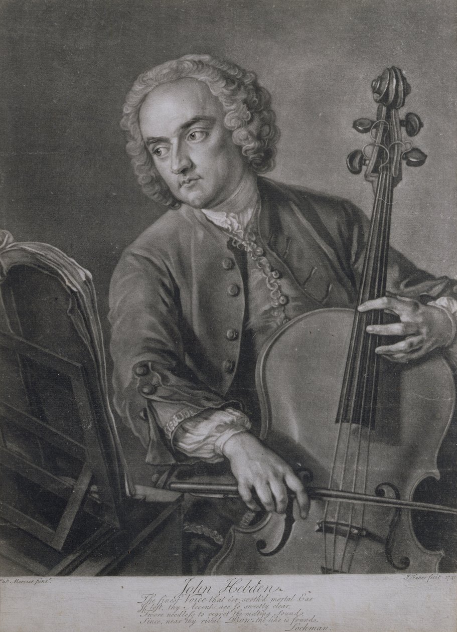 John Hebden的肖像（1740-60），亨德尔管弦乐队的大提琴家，由John Faber（1684-1756）雕刻，1741年 作者 菲利普·梅西耶