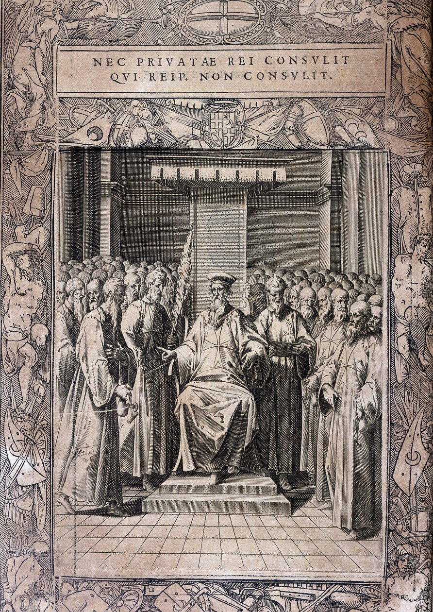 马耳他骑士团章程委员会 "Statuta Hospitalis Hervsalem"（骑士委员会），由Philippe Thomassin创作，16世纪末。 作者 菲利普·托马斯（Philippe Thomassin）