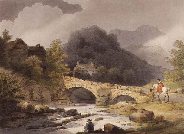 Brathay桥，由R.Bowyer在《英格兰和威尔士的浪漫和风景画》中发表。 作者 菲利普·德（后）卢瑟堡