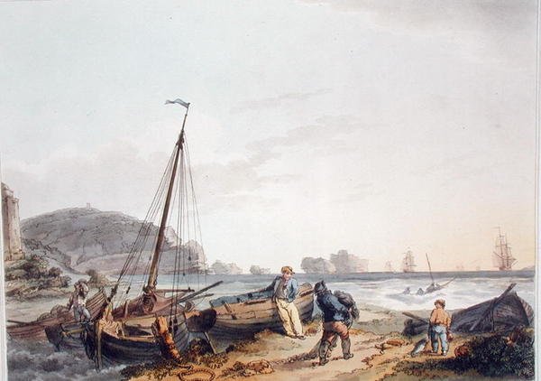 怀特岛的针状物，出自《英格兰和威尔士的浪漫和风景》，1805年出版（彩色版画）。 作者 菲利普·德（后）卢瑟堡