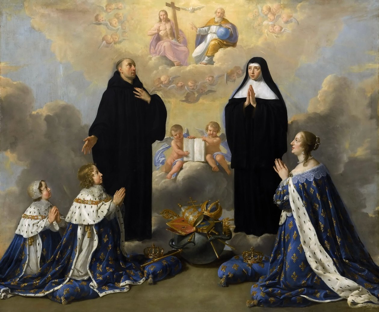 奥地利的安娜（Anna）和她的孩子们，与圣本尼迪克特（Saint Benedict）和学者（Scholastica）向圣三一祈祷 作者 菲利普·德·尚佩尼