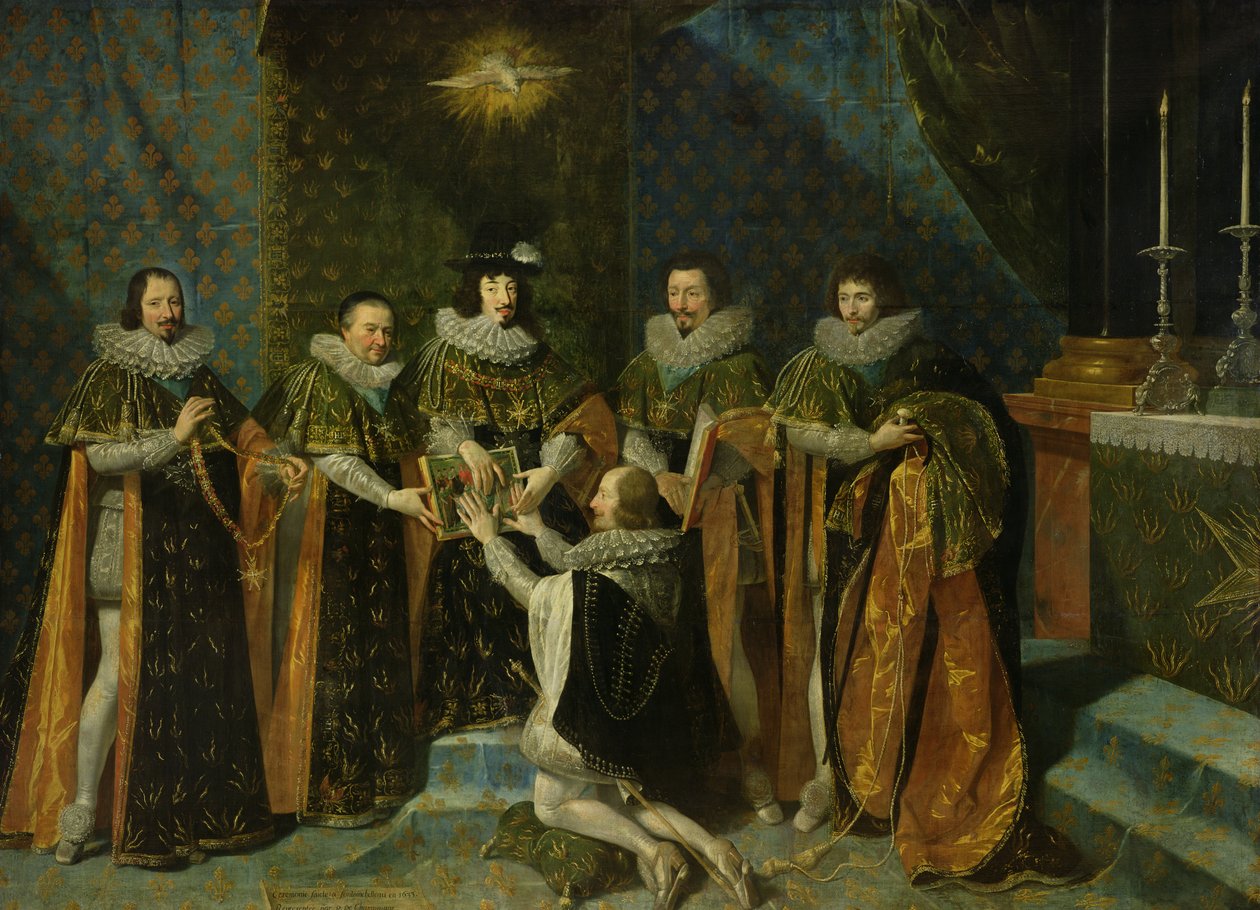 路易十三（1601-43）接受Henri d&39;Orleans（1595-1663）Duc de Longueville，进入圣埃斯普里勋章，1633年 作者 菲利普·德·尚佩尼
