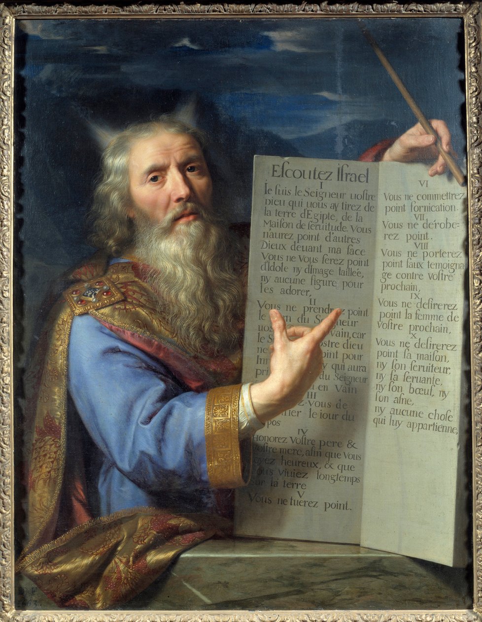 摩西和法案的表格。Philippe De Champaigne (1602-1674)的画作，Ec.Flam. 作者 菲利普·德·尚佩尼