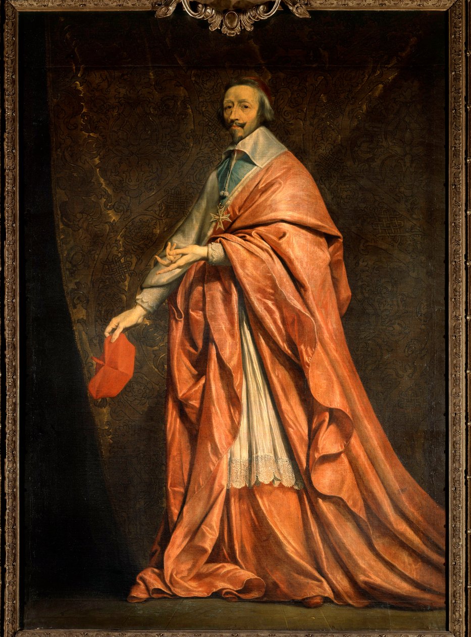 阿尔芒·让·杜普莱西斯的全长肖像，红衣主教德·黎塞留 (1585-1642)，路易十三的大臣 菲利普·德·尚佩涅 (1602-1674) 绘画，17 世纪太阳。 2.22x1.55 米。 作者 菲利普·德·尚佩尼