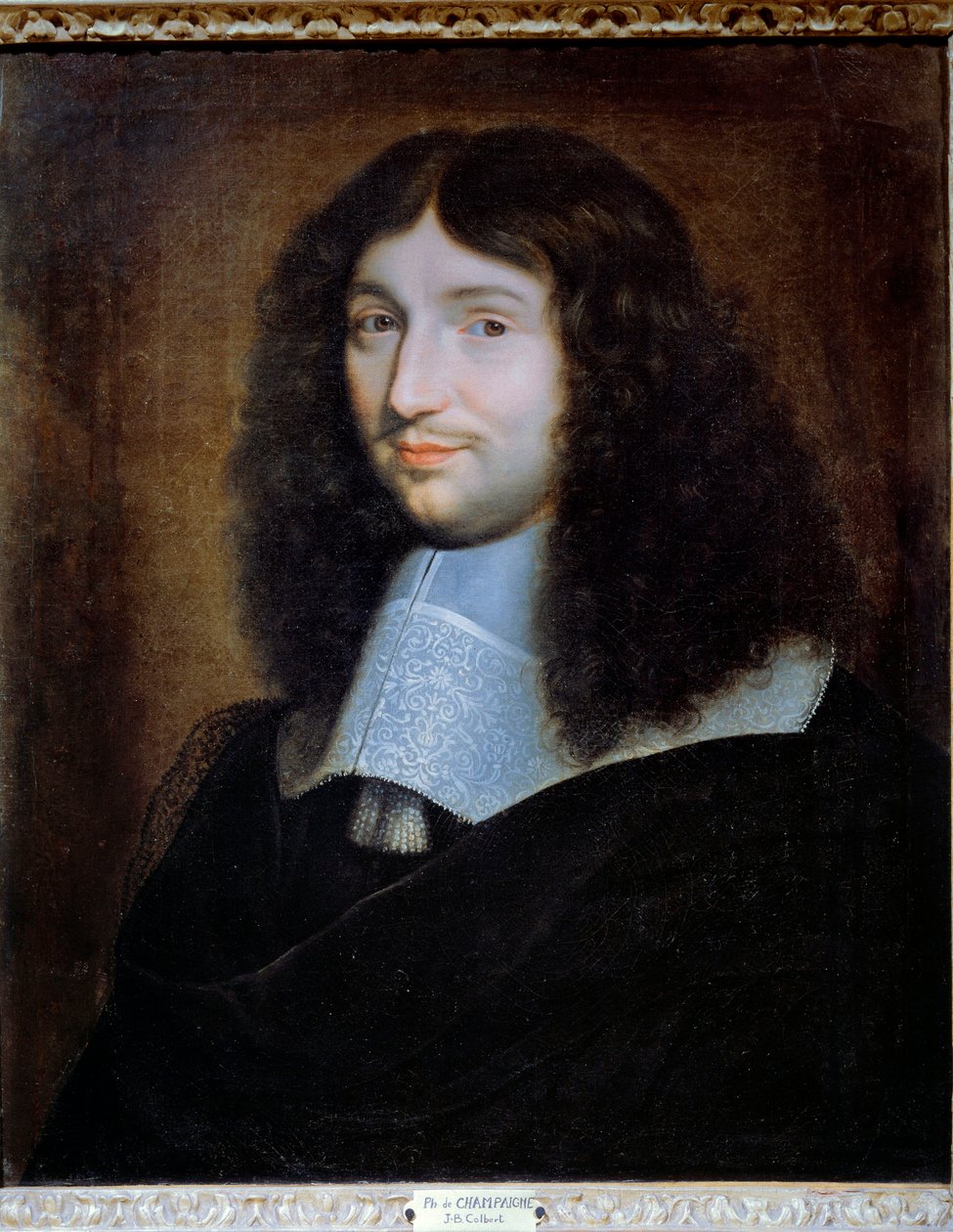 让·巴蒂斯特 (Jean-Baptiste) Colbert (1619-1683) 的假定肖像，路易十四的财务总监“”菲利普·德尚佩涅 (1602-1674) 的绘画。 兰斯，Musee Des Beaux Arts - 一个男人的肖像，推测为让·巴蒂斯特 (Jean-Baptiste) 科尔伯特 作者 菲利普·德·尚佩尼