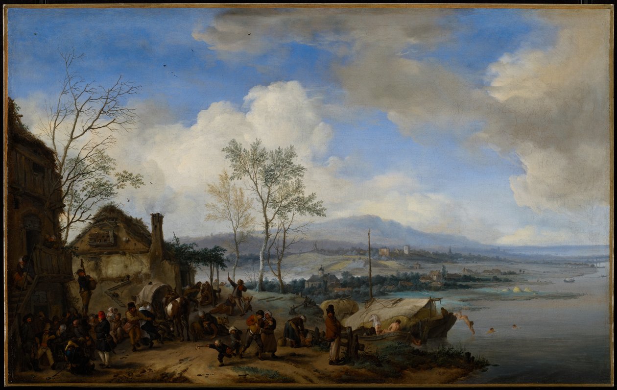 1653年，一家旅馆的Merry and Rowdy Peasants 作者 飞利浦Wouwerman