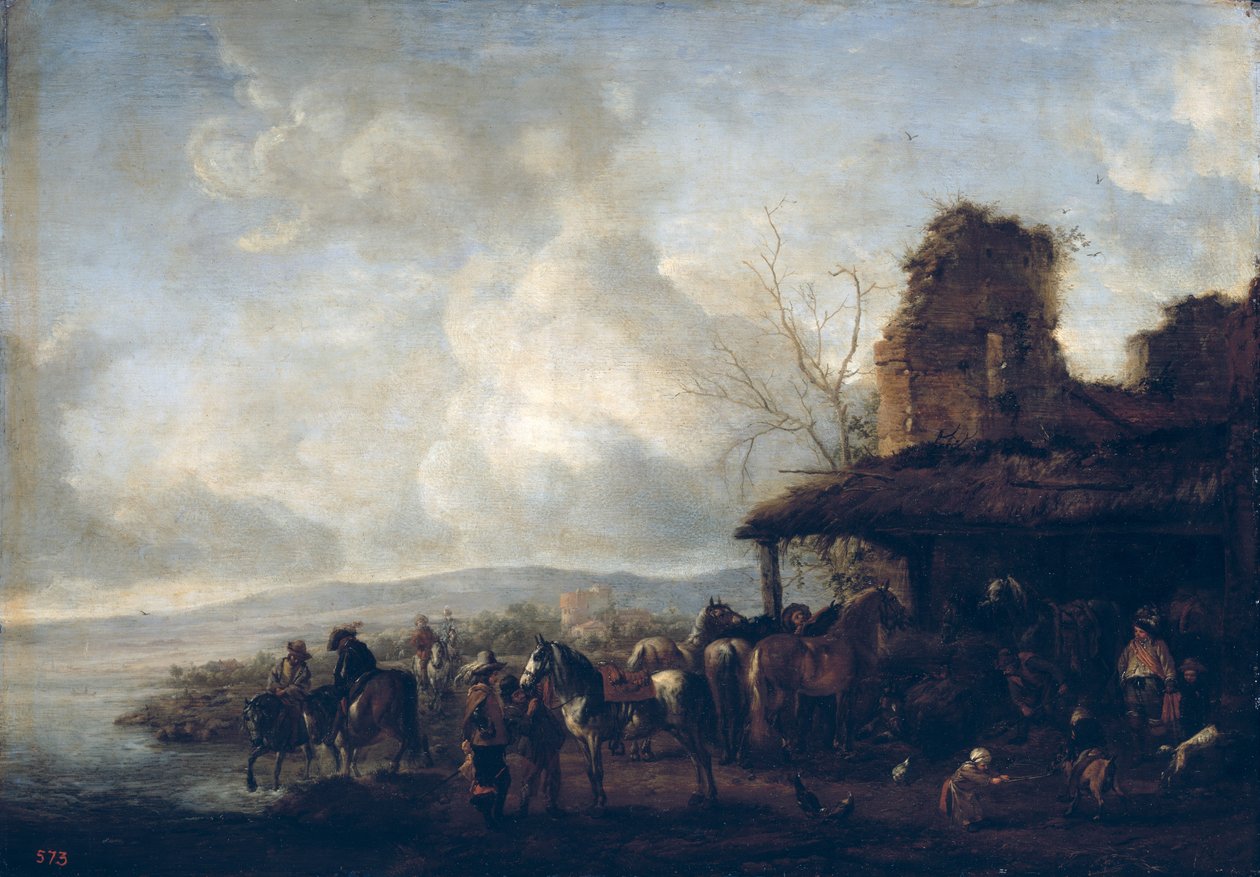1640年破旧房屋的稳定 作者 飞利浦Wouwerman