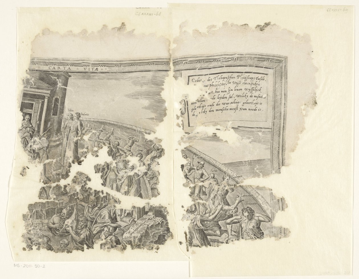 塞比斯场景版画的右上角
Tabula Cebetis Carta Vitae（物品上的标题） 作者 飞利浦加勒