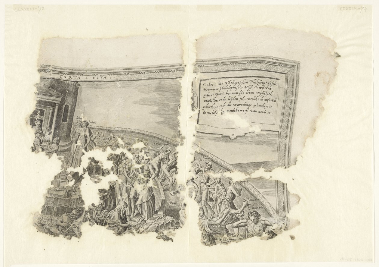 塞比斯场景版画的右上角
Tabula Cebetis Carta Vitae（物品上的标题） 作者 飞利浦加勒