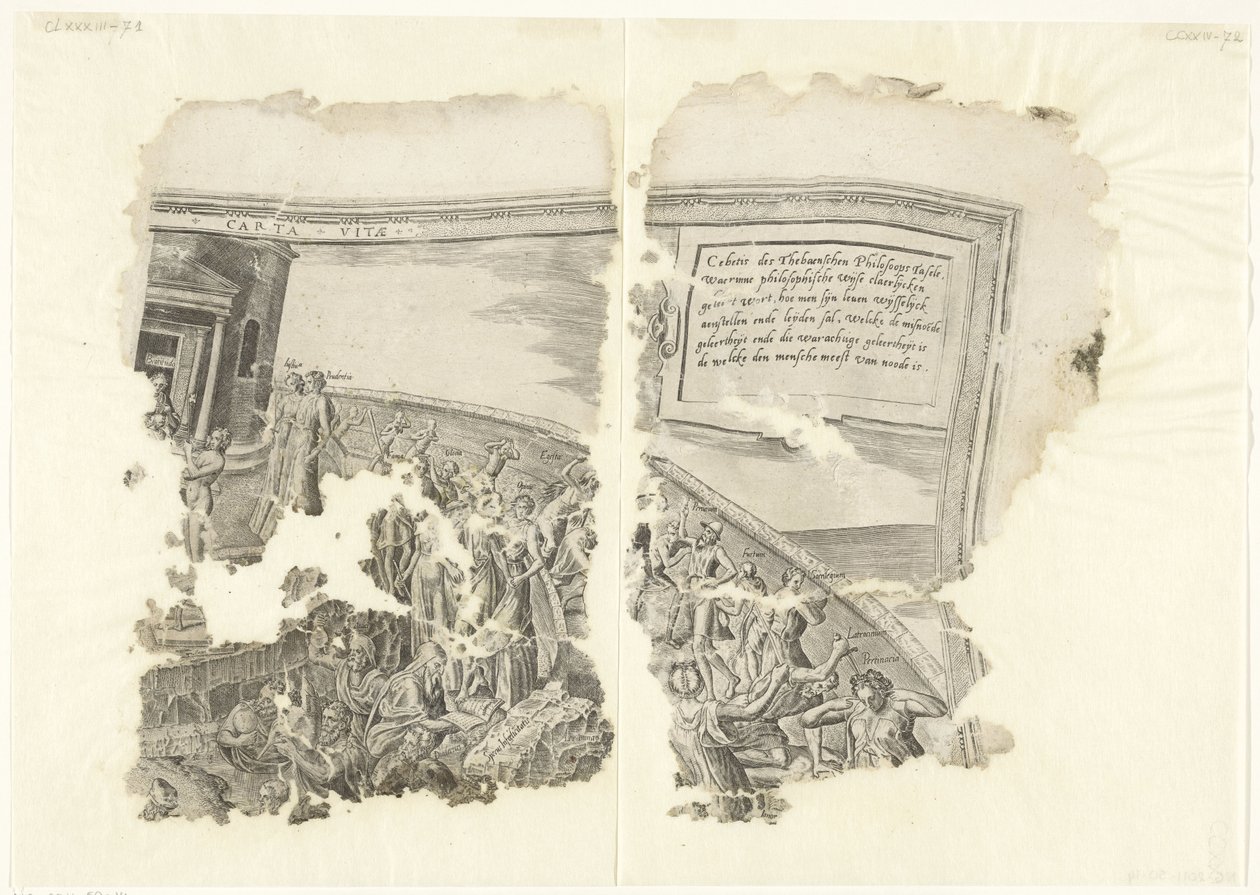 塞比斯场景版画的右上角
Tabula Cebetis Carta Vitae（物品上的标题） 作者 飞利浦加勒