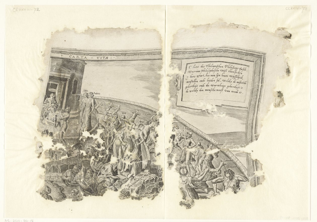 塞比斯场景版画的右上角
Tabula Cebetis Carta Vitae（物品上的标题） 作者 飞利浦加勒