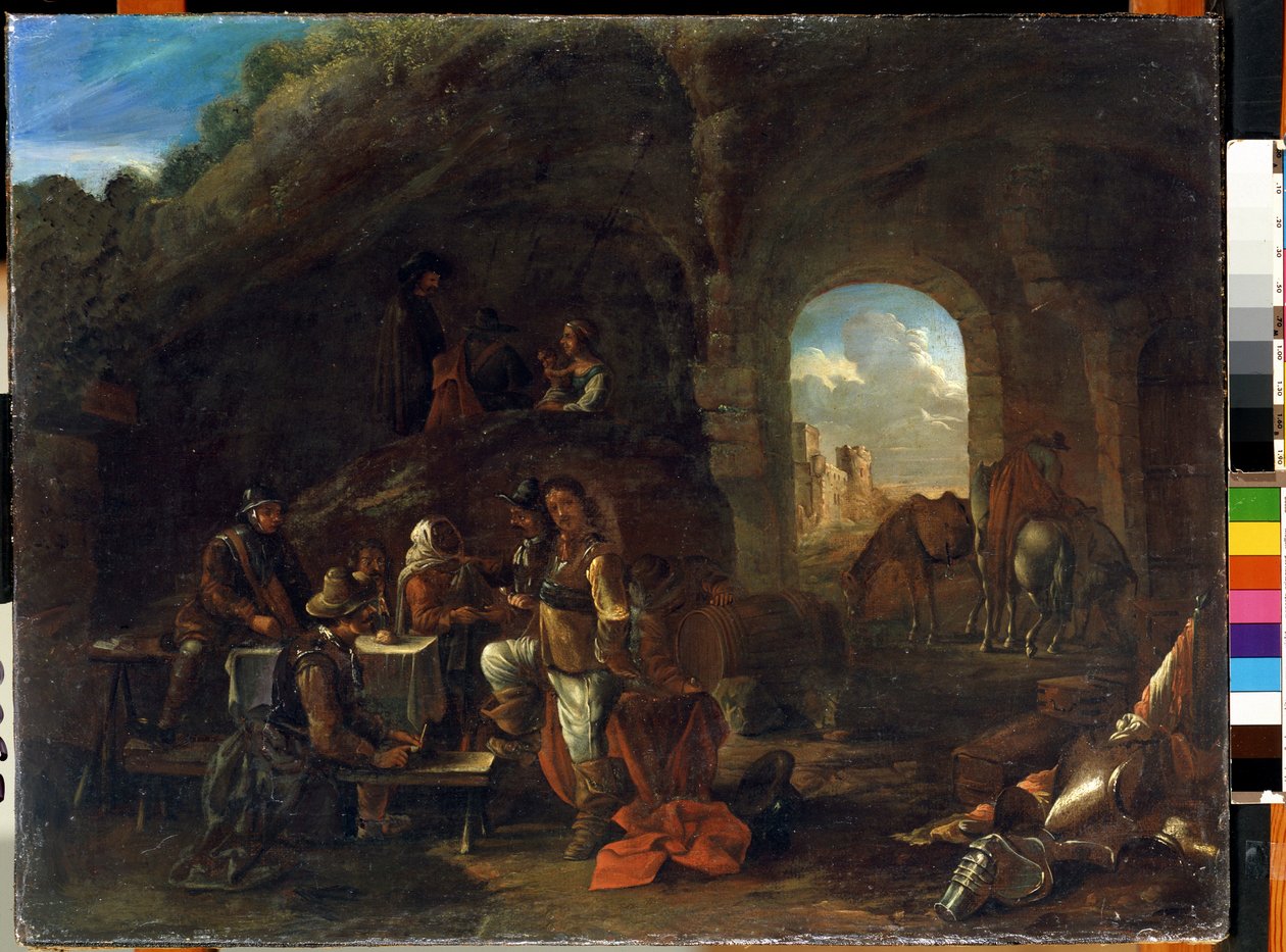 酒馆场景。 飞利浦·沃沃曼（Philips Wouwerman，1619-1668）的绘画。 木板油画，48 x 63 厘米。 17世纪的荷兰学派。 M. Ciurlionis 州立艺术博物馆，考纳斯（立陶宛）。 作者 飞利浦Wouwermans或Wouvermans