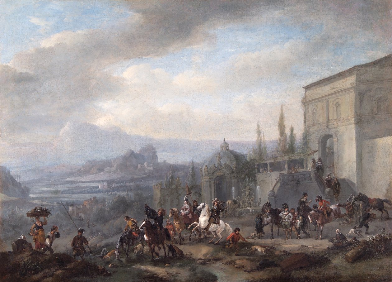 霍金聚会的出发，约 1650 年之后（布面油画） 作者 飞利浦Wouwermans或Wouwerman