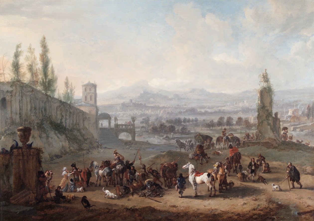 《追逐归来》，约 1650 年之后（布面油画） 作者 飞利浦Wouwermans或Wouwerman