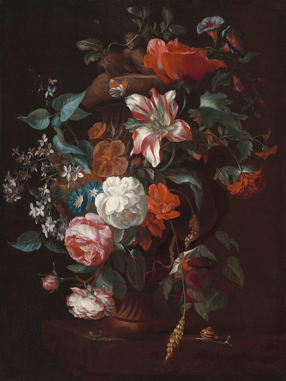 花瓶里的花，约1700年。 作者 飞利浦van Couwenbergh