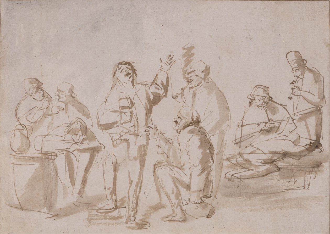 酒馆里的农民，c.1662（笔和墨水在纸上洗） 作者 菲利普·德·科宁克