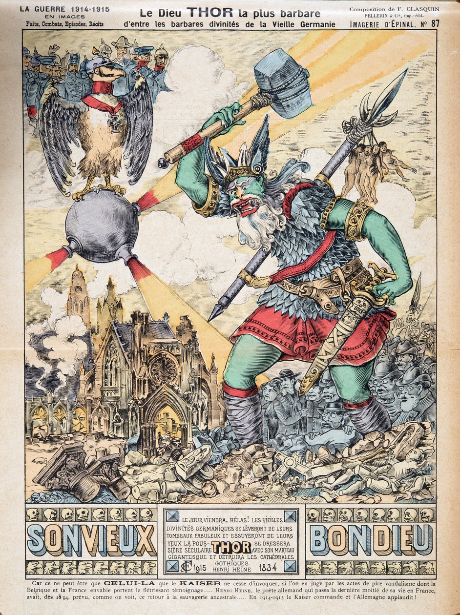 托尔神是旧日耳曼最野蛮的神灵，出自《三国演义》第一卷，政治史，1933年出版（彩色印刷）。 作者 法国摄影师