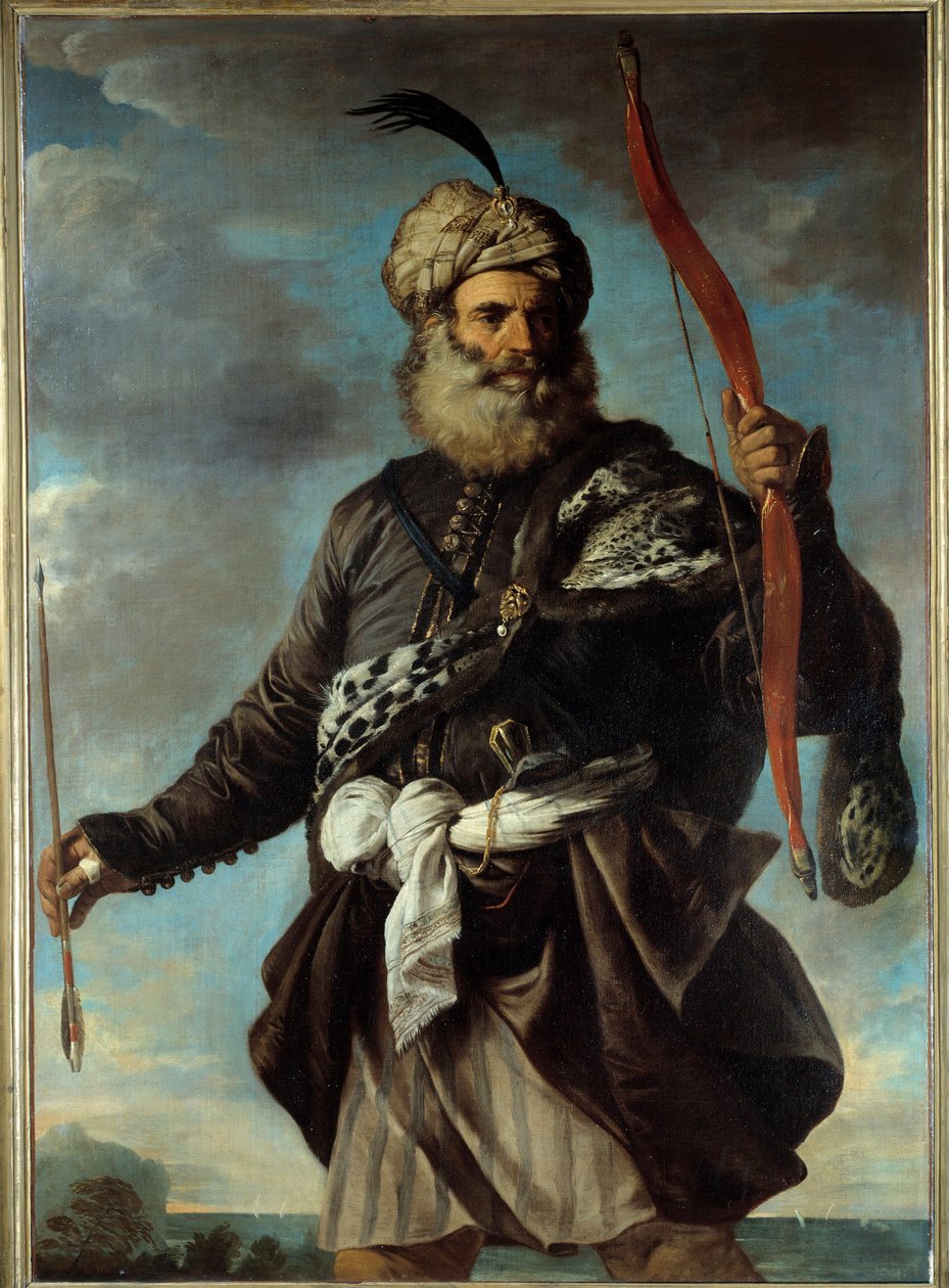 Figure of an oriental warrior holding a bow. Painting by Pier Francesco Mola (1612-1666) 作者 码头弗朗切斯科莫拉
