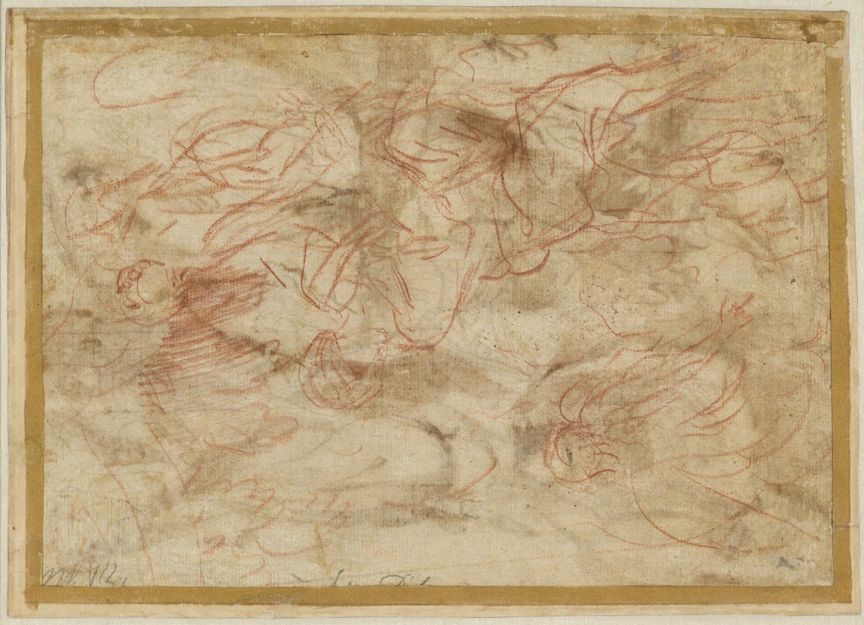 天使在沙漠中向夏甲显现》，约 1660 年（纸面红色粉笔画） 作者 码头弗朗切斯科莫拉