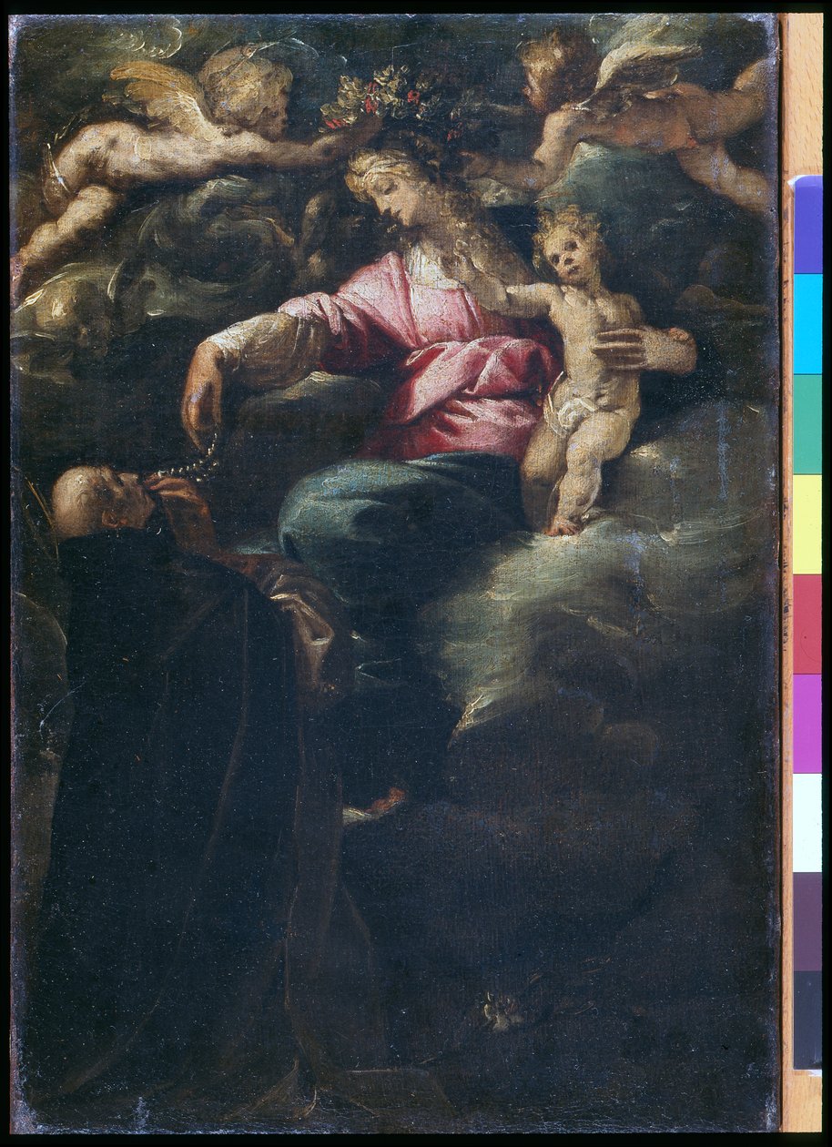 念珠的圣母与圣婴多米尼克和两个天使，约1617年（布面油画） 作者 弗朗切斯科·莫拉佐内码头