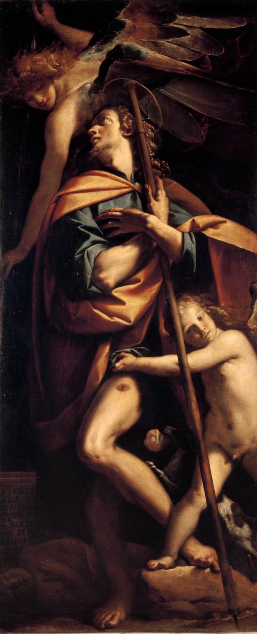 Saint Roch The saint carries the bubon of plague on his leg. Painting by Francesco Mazzucchelli dit il Morazzone (1573-1626) 1610-1615 Dim. 240x100 cm Milan, Civiche Raccolte del Castello Sforzesco 作者 弗朗切斯科·莫拉佐内码头