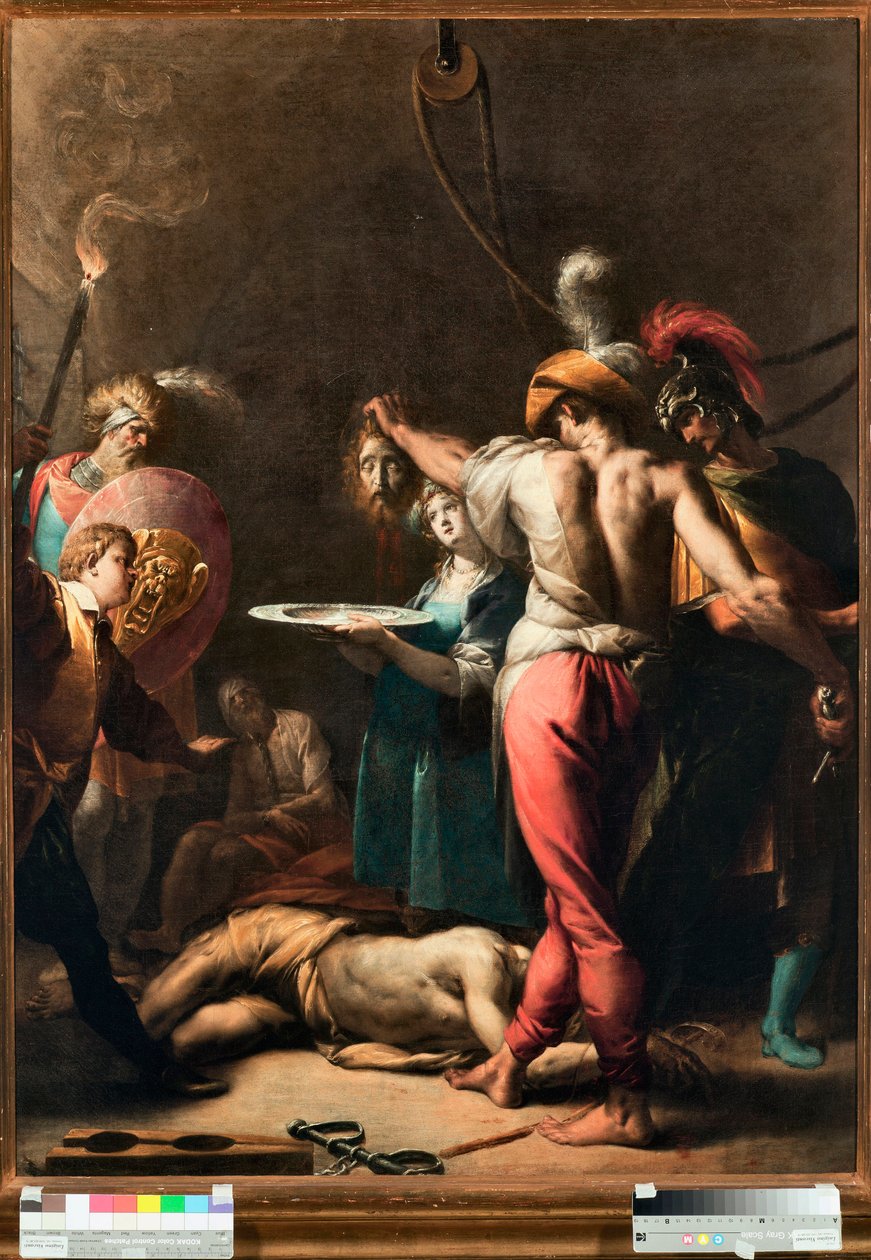 施洗者圣约翰 (St John Baptist 的斩首) 圣人的头颅被放置在高原上 - Pier Francesco Mazzuchelli 的绘画 dit il Morazzone (1573-1626) Musei di Strada Nuova Genes (inv n PB 2813) 作者 弗朗切斯科·莫拉佐内码头