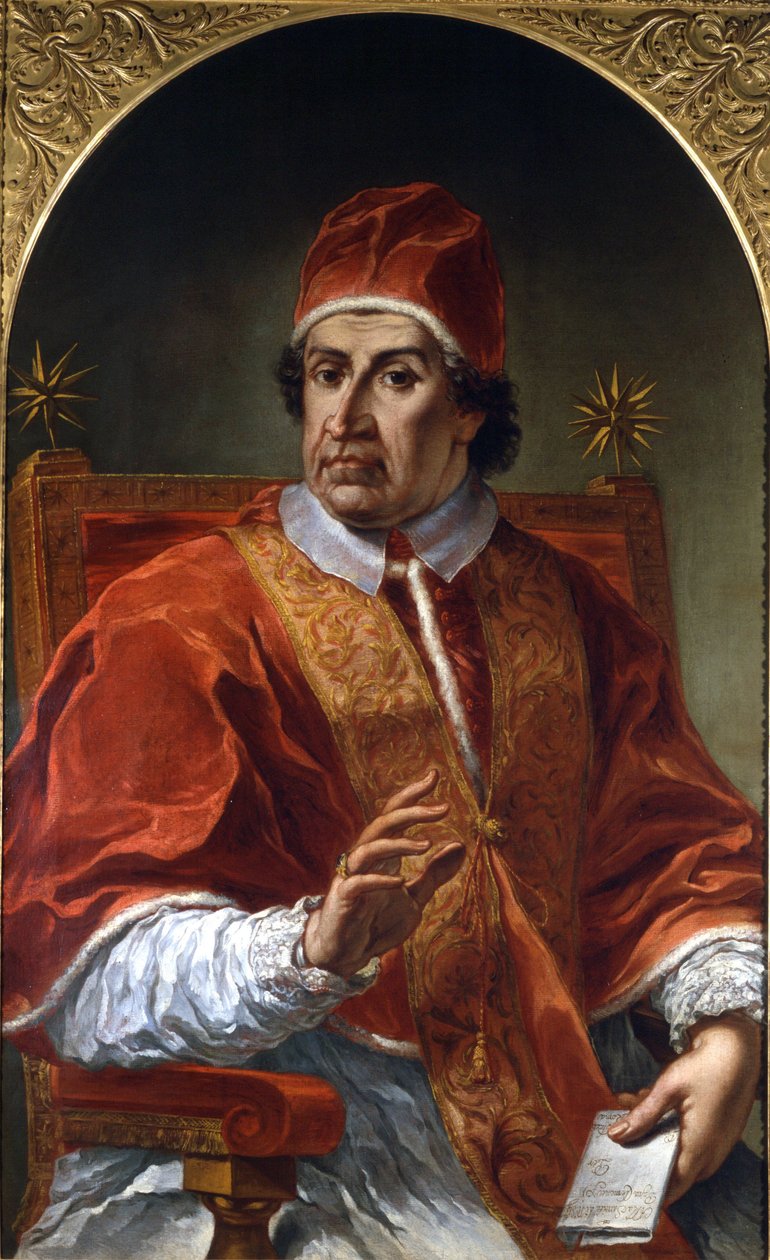 克莱门特十一世 (1649 - 1721)。 Pier Leone Ghezzi 的绘画。 罗马，罗马博物馆。 作者 皮埃尔·利昂·盖兹