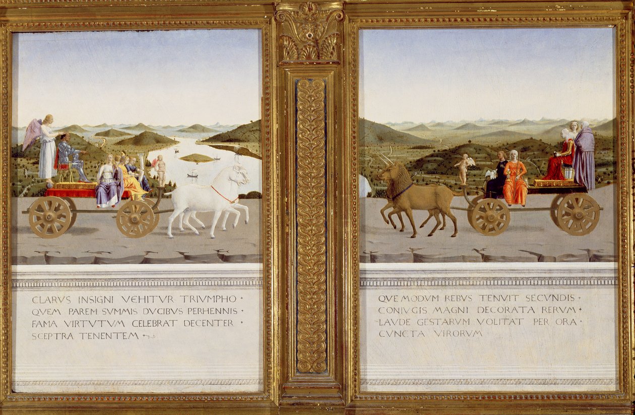 Federico da Montefeltro，乌尔比诺公爵和Battista Sforza的寓言胜利 作者 皮耶罗·德拉·弗朗西斯卡