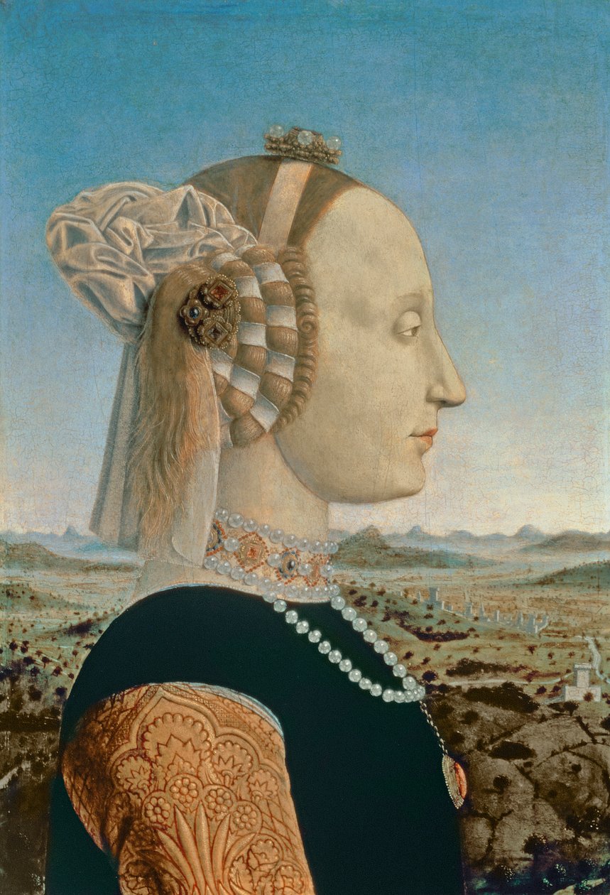 Battista Sforza，来自乌尔比诺公爵Montefeltro的Federigo的妻子，c.1465（详情来自95420） 作者 皮耶罗·德拉·弗朗西斯卡