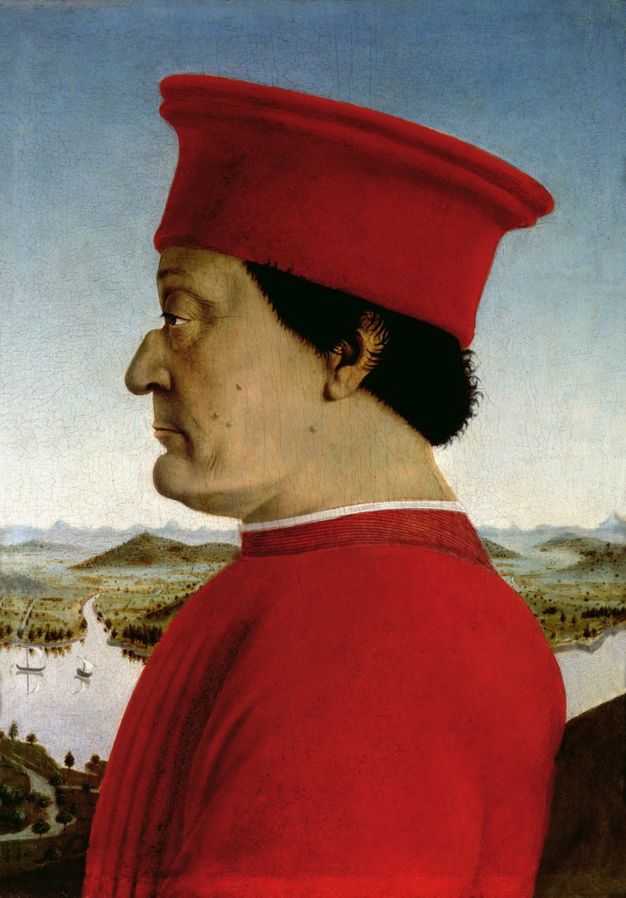 Federigo da Montefeltro（1422-82）Dub of Urbino，c.1465（面板上的蛋彩画）（反向查看69441-42）（详情来自95420） 作者 皮耶罗·德拉·弗朗西斯卡