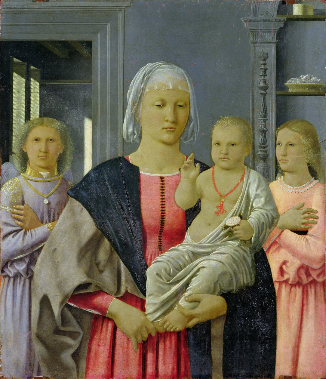 塞纳利亚的麦当娜与儿童和两个天使，c.1470（面板上的蛋彩画） 作者 皮耶罗·德拉·弗朗西斯卡