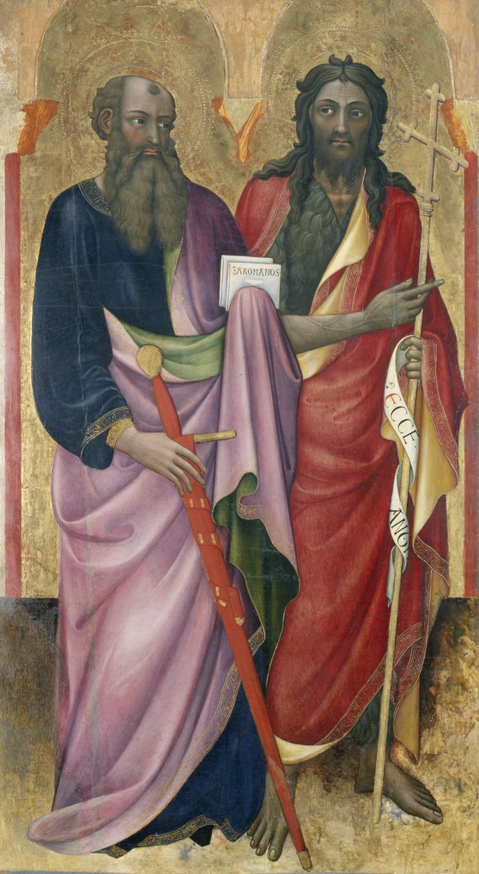 使徒保罗和施洗约翰，c.1418-20（杨树上的蛋彩画） 作者 皮耶罗·迪·阿尔瓦罗