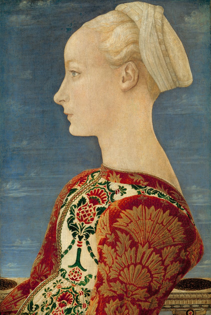 一位年轻女士的侧面肖像，约 1465 年（油画镶板） 作者 皮耶罗·德尔·波莱约洛