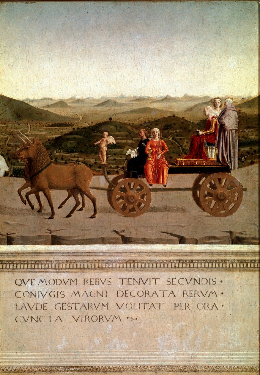 Federico da Montefeltro 和 Battista Sforza 的胜利双联画，细节（木头上的蛋彩画） 作者 皮耶罗·德拉·弗朗西斯卡