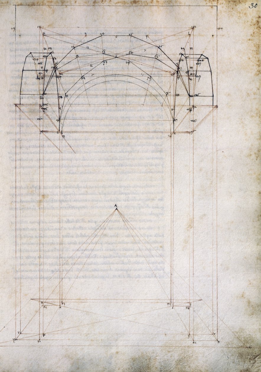 带有交叉拱顶的过道透视图，来自 De Prospectiva pingendi（绘画透视图）的页面，作者 Piero della Francesca（约 1415-1492 年），意大利 作者 皮耶罗·德拉·弗朗西斯卡